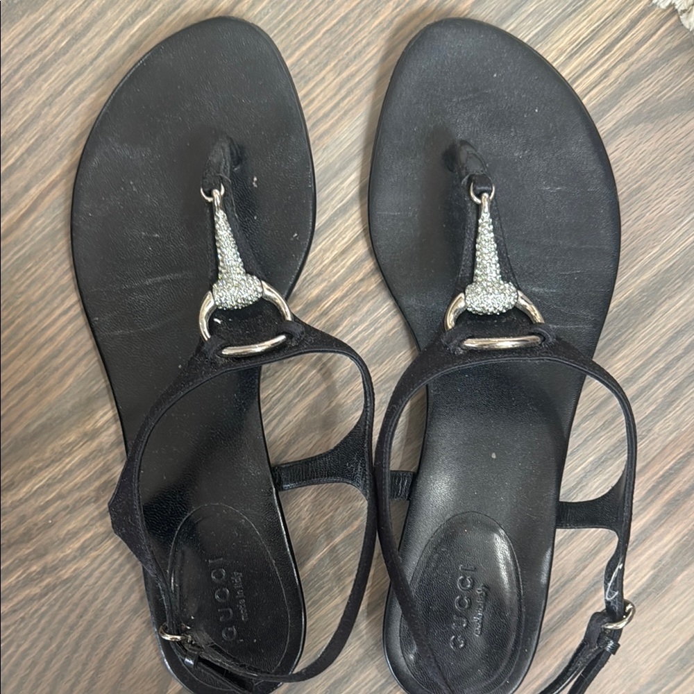 Gucci Black Sandals with Silver Accents